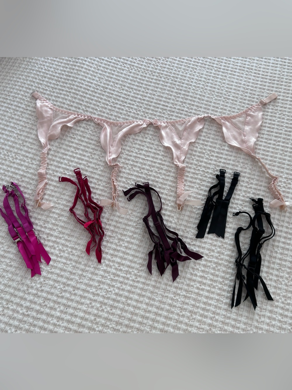 Light Pink Satin Lace-Trim Garter Belt and separate garter sets- Unbranded